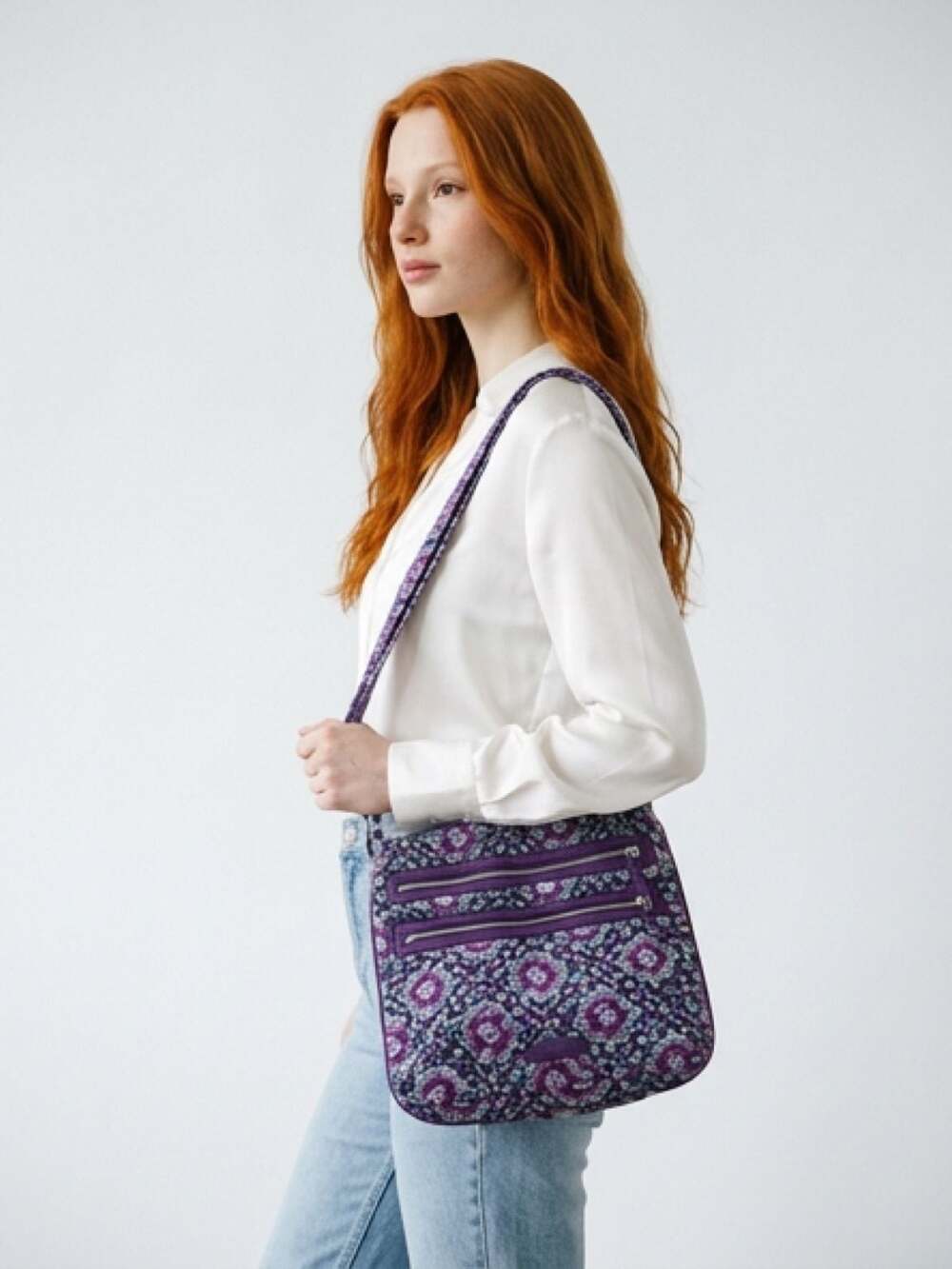 Vera Bradley Triple Zip Hipster Crossbody Bag in Lilac Medallion - Picture 4 of 6